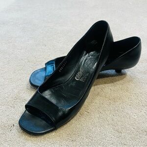 Salvatore Ferragamo Black Leather Loafers with Peep Toe